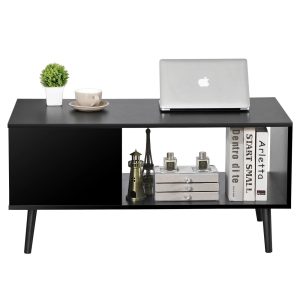 Modern Wooden Coffee Table with Storage Shelf Black Living Room Accent Furniture
