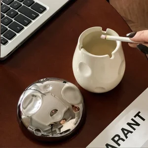 Mushroom Ceramic Ashtray with Lid Cute Decorative Smokeless Ash Holder