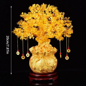 Natural Crystal Money Tree - Citrine Fortune Tree Feng Shui Wealth Decor for Home & Office