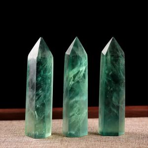 Natural Green Fluorite Single-Pointed Wand - Polished Crystal Healing Stone & Obelisk Room Decor