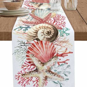 Ocean Coral Table Runner Coastal Beach Theme Dining Table Decor