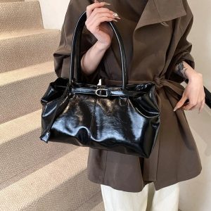 Oil PU Leather Large-Capacity Tote - Fashionable Multifunctional Underarm Shoulder Bag