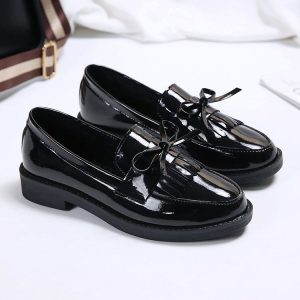 Patent Leather Women Loafers, Elegant British Tassel Flat Shoes, Bowknot Comfortable Small Leather Shoes for Women