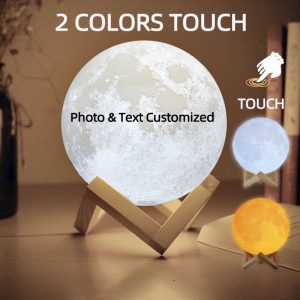 Personalized 3D Printed Moon Lamp with Photo & Text - Custom LED Lunar Night Light USB Rechargeable Gift