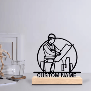 Personalized Architect Metal Sculpture - Custom architect desk decor with Wooden Base for Office & Creative Spaces