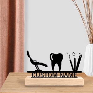 Personalized Dentist Metal Art Sculpture - Custom Desktop Decor with Wooden Base