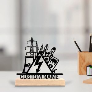 Personalized Electrical Engineer Metal Desk Sign with Wooden Base Custom Metal Name Plaque Gift