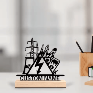 Personalized Electrical Engineer Metal Sculpture - Custom electrical engineer desk decor with Wooden Base