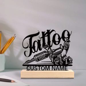 Personalized Tattoo Artist Metal Statue | Custom Name Studio Decor with Wooden Base | Professional Gift for Tattoo Shop