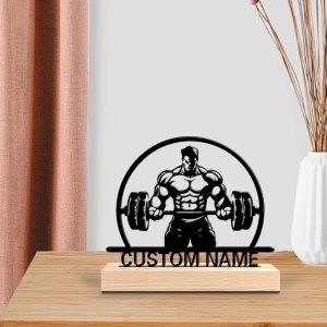 Personalized Weightlifting Metal Art Custom Gym Gift with Wooden Base
