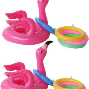 Pink Inflatable Flamingo Ring Toss Game - Fun Party Toy for Kids with Random Color Rings