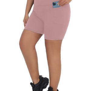 Plus Size Biker Shorts, High Waisted with Pockets, Super Soft Tummy Control, No See Through, for Womens Workout, Running