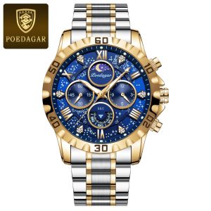 Premium Mens Chronograph Watch Waterproof Sports Stainless Steel Quartz Timepiece