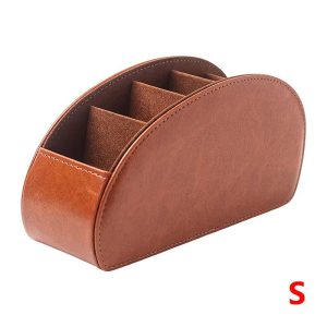 Premium PU Leather Remote Control Holder with 5 Compartments Desktop Organizer