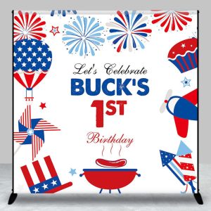 Red White Blue Celebrate Custom 1st Birthday Backdrop