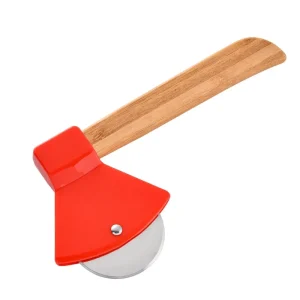 Restaurant Pizza Cutter Tool, Stainless Steel Axe Pizza Cutter with Bamboo Handle, Sharp Rotating Blade for Kitchen Use