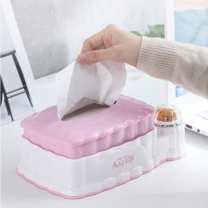 Retractable Tissue Box Organizer with Drawer and Toothpick Holder for Living Room