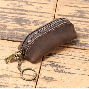Retro Credit Card Holder, Vintage Genuine Leather Coin Purse Zipper, Women's Key Organizer Pouch, Clutch Wallet Card