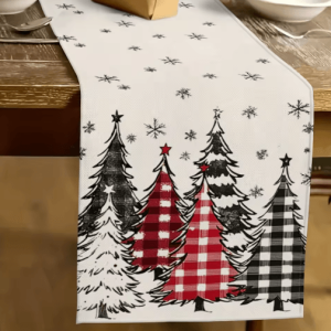 Retro Plaid Christmas Table Runner - Cozy Winter Holiday Dining Decor Accent