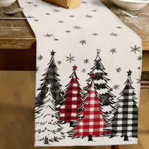 Retro Plaid Christmas Table Runner - Festive Winter Farmhouse Dining Decor