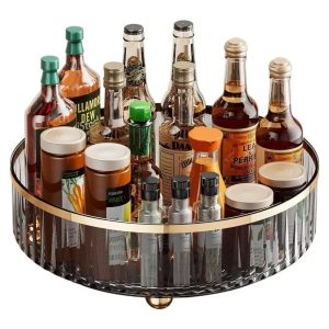 Rotating Clear Lazy Susan Organizer - Round Plastic Spinning Container Bin for Pantry, Fridge & Kitchen Countertop