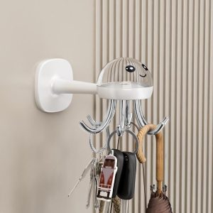 Rotating Hook Kitchen Utensil Organizer No Drill Adhesive Rack
