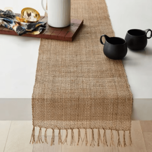 Rustic Jute Table Runner with Tassels - Boho Farmhouse Table Decor