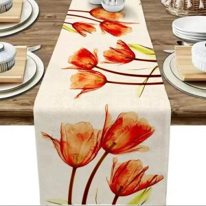 Rustic Tulip Linen Table Runner for Farmhouse Dining & Kitchen Decor