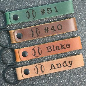 SLIM Baseball Personalized Keychain / Keyring / bag Tag / Name Tag - Leather Keychain