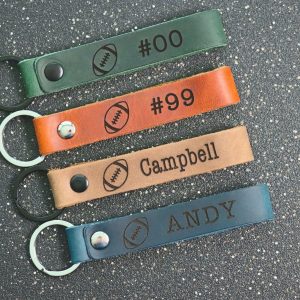 SLIM Football Personalized Keychain / Keyring / bag Tag / Name Tag - Leather Keychain