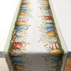 Scandinavian Easter Egg Table Runner - Plaid Floral Spring Table Decor