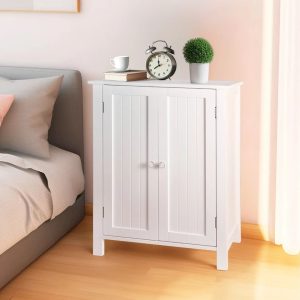 Slim Wooden Bathroom Storage Cabinet with Bathroom Floor Cabinet Organizer Shelves