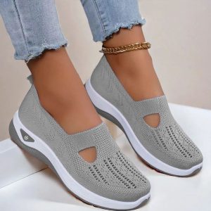 Slip-On Walking Flats for Women with Breathable Knit, Soft Sole Shoes for All-Day Comfort