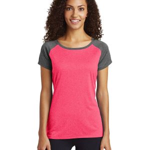 Sport-Tek LST362 Women's Heather On Heather Contender Scoop Neck T-Shirt - Pink Raspberry Heather/Graphite Heather - L