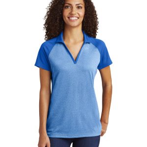 Sport-Tek LST641 Women's Posi Charge Racer Mesh Raglan Heather Block Polo Shirt - True Royal Heather/True Royal - L
