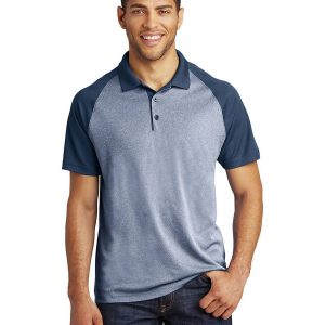 Sport-Tek ST641 Men's Posi Charge Racer Mesh Raglan Heather Block Polo Shirt - True Navy Heather/True Navy - 2XL