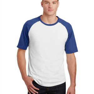 Sport-Tek T201 Men's Short Sleeve Colorblock Raglan Jersey - White/Royal - XS