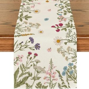 Spring Daisy Linen Table Runner