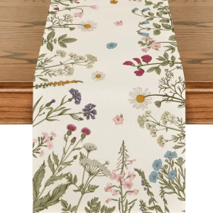 Spring Daisy Linen Table Runner - Floral Farmhouse Dining Table Decor