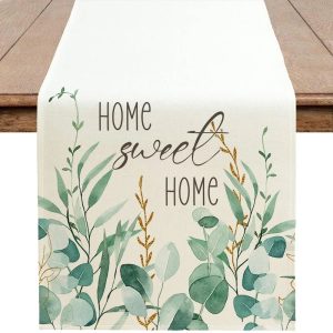 Spring Eucalyptus Leaf Table Runner for Fresh Farmhouse Dining Decor