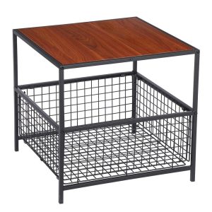 Square Sofa Side Table with Storage Basket Modern End Table with Storage for Small Spaces