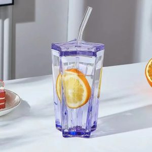 Star Shape Glass Tumbler with Straw Leakproof Lid Cute Iced Coffee Cup