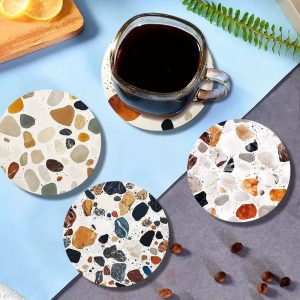 Stone Pattern Wooden Coaster Set - 6-Piece Heat Resistant Table Protection Mats