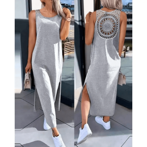 Summer Sleeveless Casual Midi Dress with Side Slit