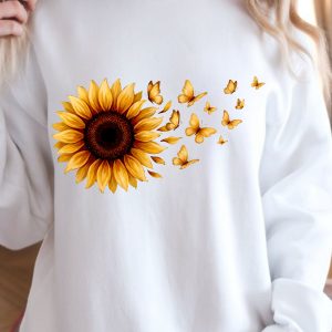 Sunflower Butterfly Shirt, Floral Butterfly T-Shirt, Nature Lover Tee
