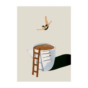Surreal Coffee Diver Canvas Poster | Trendy Kitchen Gallery Wall Art