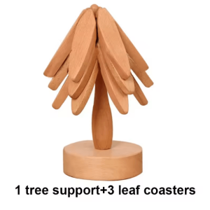 Tree Design Wooden Trivet Set - Heat-Resistant Table Mats with Decorative Stand