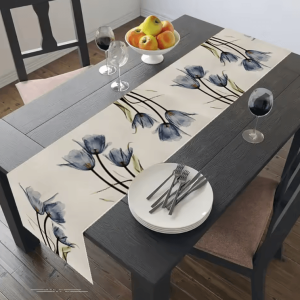 Tulip Linen Table Runner - Rustic Farmhouse Floral Table Decor (13x70 Inch)