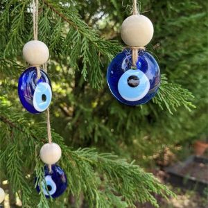 Turkish Evil Eye Glass Wall Hanging - Hand-Blown Blue Eye Wall Charm for House Protection & Spiritual Home Decor