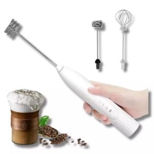 USB Rechargeable Electric Milk Frother with Double Whisk Handheld Coffee Foam Mixer
